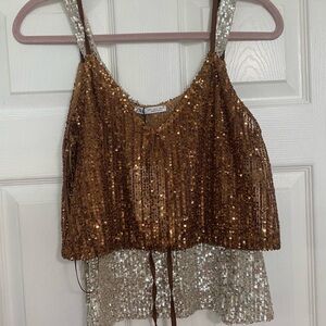 Zara Brown and Silver Sequin Camisole